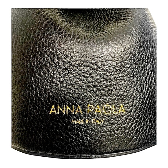 Anna Paola Black Pebbled Leather Small Drawstring Bucket Bag - Picture 6 of 7